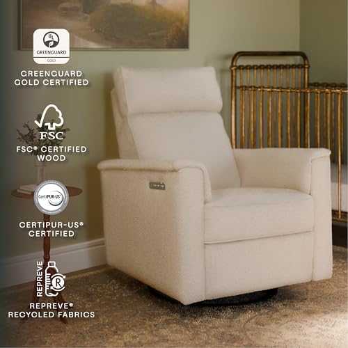 Image of Namesake Willa Pro Power Recliner Glider, Performance Ivory Boucle | GREENGUARD Gold Certified Recliner w / 270 Swivel - Built-in USB Charging Port w / Adjustable Headrest & Power Lumbar Support