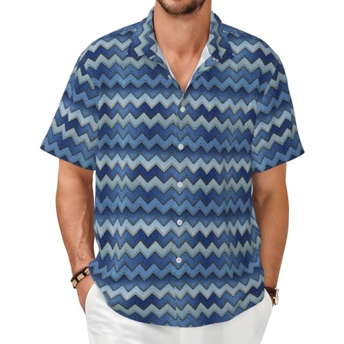 Chemise manches courtes hommes imprimé bleu denim dégradé vêtement été décontracté
