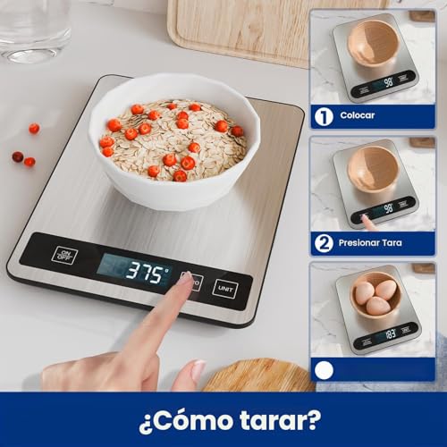 Miniatura 7 de Recargable Y 15kg Bascula Cocina Digital De, Balanza Cocina Usb C De Acero Inoxidable, Peso De Cocina Precisión De 1g, Bascula De Cocina Multifuncional Con Función De Tara