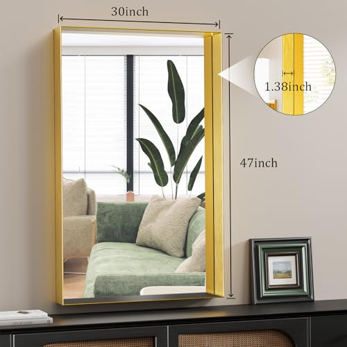 Image of Koonmi Bathroom Wall Mirror, 47x30 Gold Mirror for Over Sink