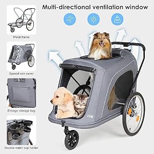 R8 Extra Large Foldable Pet Stroller, Dog Stroller & Pet Trailer for Large Dogs Under 100 lbs, Unmovable, Disabled & Pregnant Dogs - Conveniently Carriable by Bike and Car, Grey R8 Extra Large Foldable Pet Stroller, Dog Stroller & Pet Trailer for Large Dogs Under 100 lbs, Unmovable, Disabled & Pregnant Dogs – Conveniently Carriable by Bike and Car, Grey