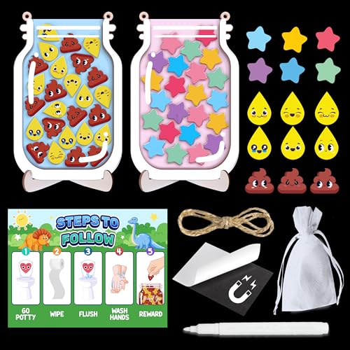 Image of 2 Pack 60 Tokens Reward Jar Magnetic for Kids Potty Training Toddlers Poop Star Teacher Classroom Board Incentive Good Behavior Management Tools Back to School Boys Girls