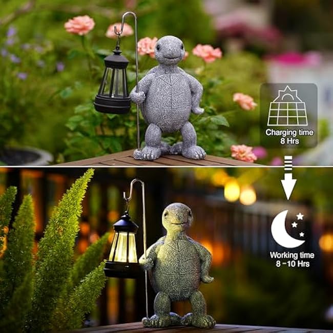 Garden Turtle Statue with Solar Lantern - Outdoor Garden Decor for Outside Yard Patio Balcony Lawn Decor - Unique Gardening Gifts for Mom Grandma