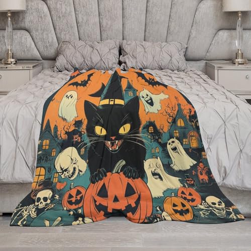 Couverture fantômes chat noir en peluche super douce, cadeau enfant