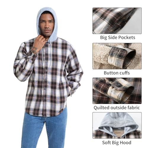 Image of Men's Cotton Plaid Shirt Jacket Fleece Flannel Sherpa Button Down
