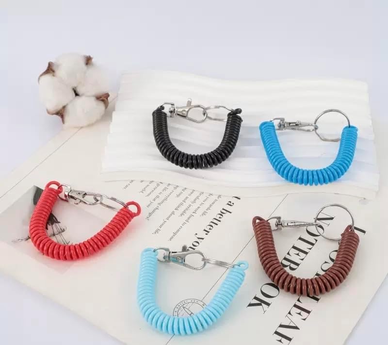 6Pcs Black Spiral Retractable Spring Coil Keychain Theftproof Anti-lost Stretch Cord Coiled Lanyard With Keyring Lobster Clasp for Wallet - Image 4