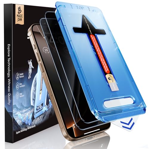 MAGIC JOHN 2 Pack for iPhone 16 Pro Privacy Glass Screen Protector 6.3 inch, Auto Dust-Elimination Installation, 9H+ Hardness Tempered Glass HD Clear Full Coverage Protection No Bubbles No Dust