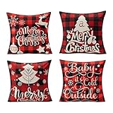 Kissenbezug Weihnachten 45x45 cm, 4er Set Weihnachtskissen Leinen, Schneemann Rentier， Weihnachtskissenbezug Zierkissenbezug für Sofa Couch Bett Christmas Deko Wohnzimmer Winterdeko Innen Außenbereich