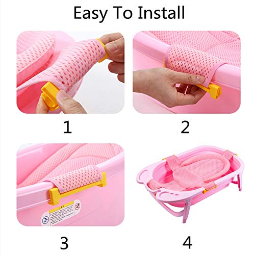 Baby Bath Seat Infant Bathing Support Mat With Four Safety Support Corner, Comfortable Baby Shower Bathtub Sit Up Mesh For Newborn (Pink)