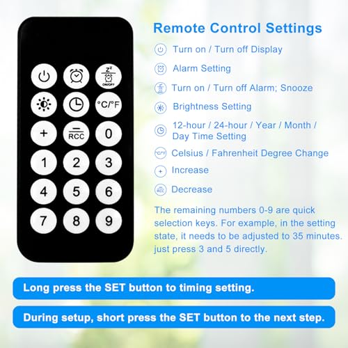 CandyHome Digital Wall Clock Large Display with Remote Control, Plug in LED Digital Alarm Clocks, 12/24Hr, Auto Brightness, Date, Week, Temperature, Non-Ticking for Living Room Bedroom Office (Red) - Image 7