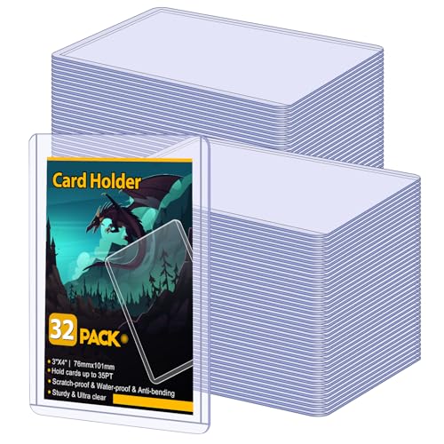 32 Count Card Sleeves Hard Plastic, Sooez 35PT Card Holder, 3' x 4' Baseball Card Protector, Rigid Card Case for Collectible Game Cards, Standard Size Trading Sports Football Cards