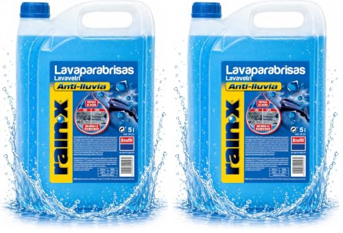 Rain-X Limpiaparabrisas Coche Concentrado con Tecnología Hidrofóbica Antilluvia – Visibilidad Superior y Protección hasta -5ºC - Fórmula Repelente de Agua – No deja Manchas - 5L (Paquete de 2)