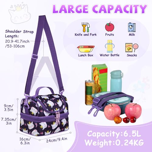 Lunch Bag for Kids,ChaseChic Insulated Lunch Boxes Bag Lightweight Water-Resistant Cooler Bag for Boys Girls in Dual Compartment Leak-Proof Lunch Organizer Purple Cats - Image 2