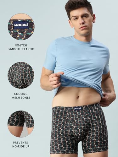 Image of Lux Cozi Men's 100% Cotton Printed Inner Elastic Long Trunk | Printed Long Trunk for Men | Color and Print May Vary | Long Trunk for Men Pack of 2