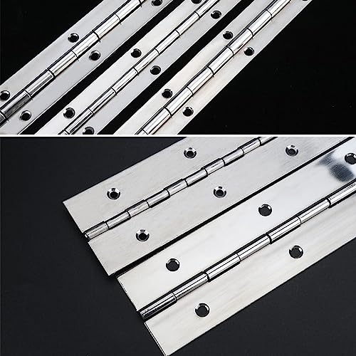 12 Inch Continuous & Piano Hinges, 2Pcs Stainless Steel Continuous Hinge with Holes, Heavy Duty Polished Stainless Piano Hinges for Boats Cabinets Storage Box Door Windows 24 Screw Included (Silver) - Image 5