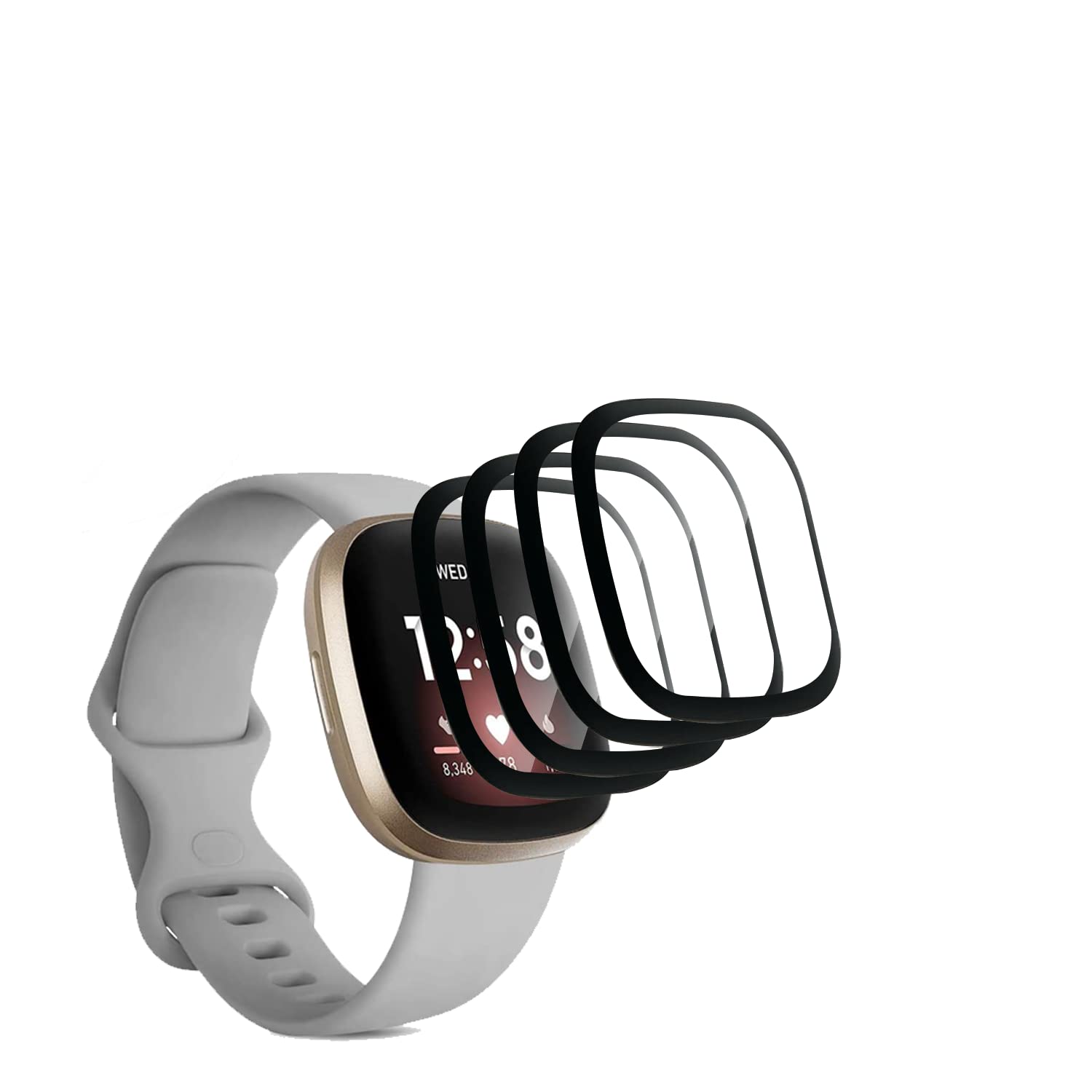 REY Pack 2X Pellicola salvaschermo 3D per Fitbit Sense 2 - Fitbit Versa 4, Nero, Copertura Completa, Pellicola Protettiva Protezione Schermo, 3D / 4D / 5D