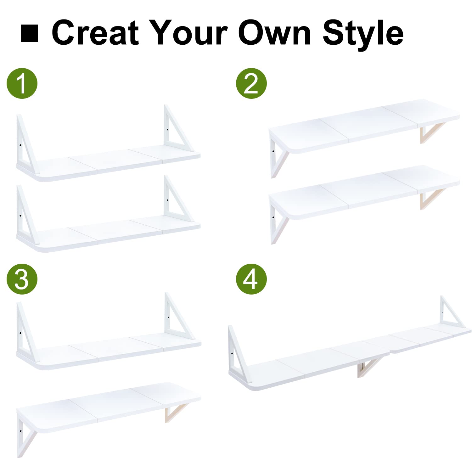 TEAMIX Set of 2 White Wall Floating Shelves 23.6 inch, Wood Wall Mounted Book Shelf Hanging Shelf Organizer with Heavy-Duty Brackets for Living Room, Bathroom, Kitchen, Bedroom