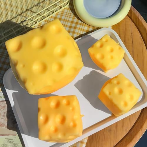 Yellow Cheese Squishy Slow Rising, 2026 New Extra Large Squishy Squeeze Cheese Block, Soft Novelty Toy, Stress Balls for Adults Rebounding Sensory Squishys Cheese (2.4in) - 4