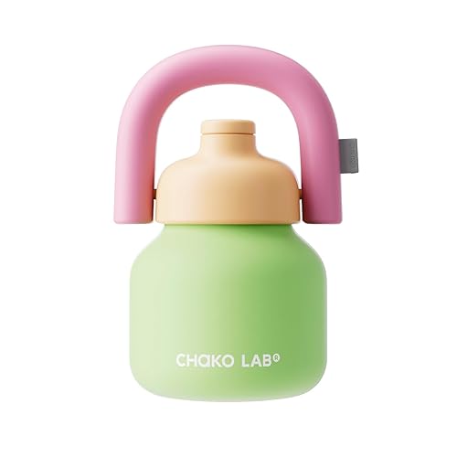 CHAKO LAB Water Bottle with Straw and Carry Handle | Wide Mouth vacuum insulated stainless steel Bottles | Reusable, leak-proof and BPA-free | 33oz(Green&Orange)