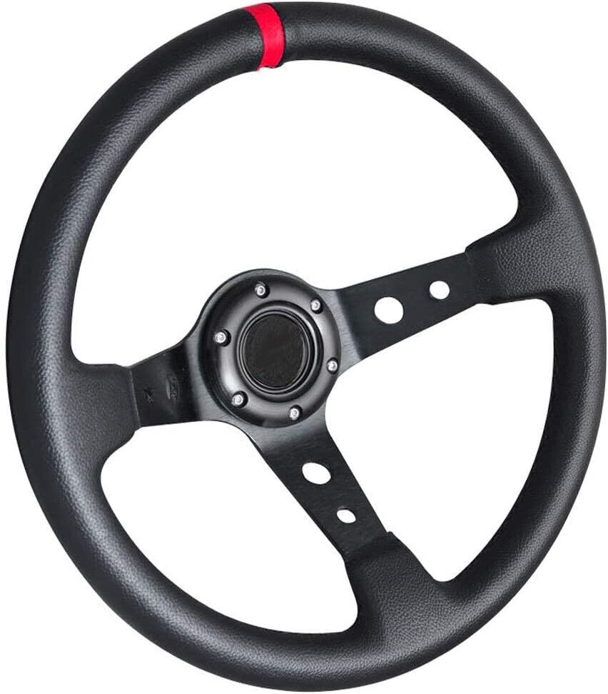 Drifting Deep Dish 350 mm 6 Hole Sport Steering Wheel Racing Trim Universal Fit (Red)