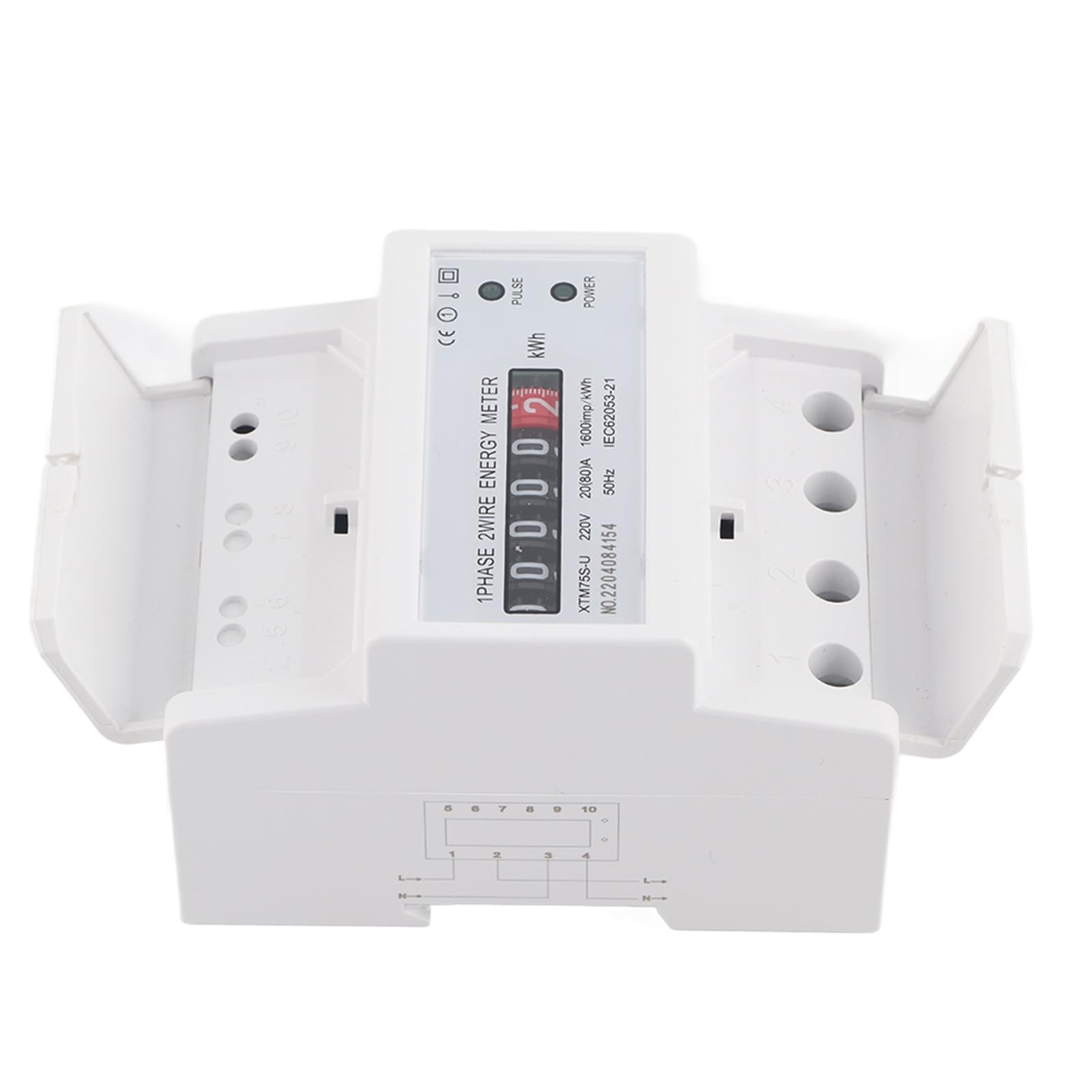 Contalitri Elettrico su Guida, DIN 220VContatore elettrico digitale monofase 2 Fili 4P, Contatore elettrico XTM75S-U Contatore KWh(20(80) A)