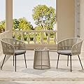 EAST OAK Breezeway 3-Piece Patio Bistro Set, Patio Chairs Bistro Set with 2 Wide Ergonomic Chairs, Cushions & Glass Top Side Table, Outdoor All-Weather Wicker Furniture for Balcony, Brown & Grey