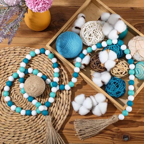 Teal Turquoise Aqua Wood Beaded Tassel Garland, Nautical Beach Farmhouse Rustic Beads Centerpieces for Tiered Tray Decorative Beads Coastal Home Room Decor, 58Inch/5ft Teal Turquoise Aqua Wood Beaded Tassel Garland, Nautical Beach Farmhouse Rustic Beads Centerpieces for Tiered Tray Decorative Beads Coastal Home Room Decor, 58Inch/5ft
