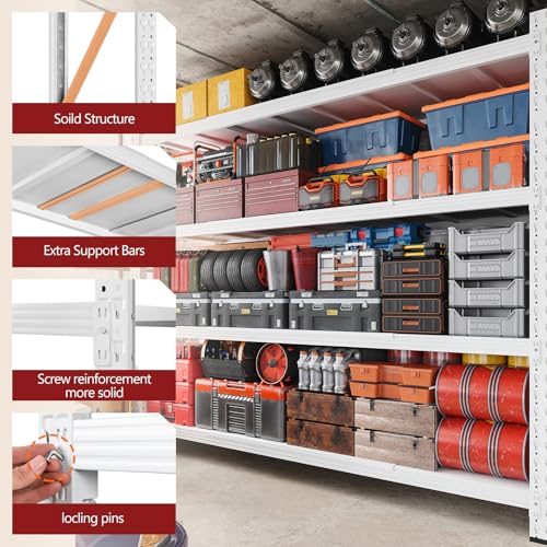 Image of RAVIGIN 7000LBS Storage Shelves,79 inch W Garage Shelving Heavy Duty Metal Adjustable Garage Shelves, Shelving Units Industrial Shelving for Warehouse,79 inch W x 24 inch D x 79 inch H,White