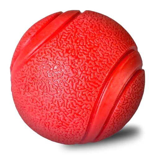 YoFellas Solid Red Rubber Dog Toy – Ultra Bounce, Indestructible Chew & Fetch Toy for Aggressive Chewers, Interactive Training for Small to Large Dogs (Extra Large, Striped)