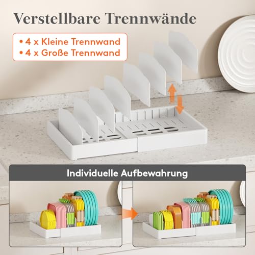 Lifewit Deckelhalter erweiterbar von 25-44 cm, Deckel Organizer aus Kunststoff, Schubladen Organizer Küche für Frischhaltedosendeckel, Aufbewahrungsbox für Deckel mit 8 verstellbaren Trennwänden, Weiß 3