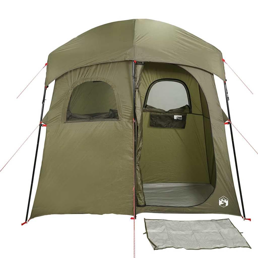 Tenda da Doccia Campeggio 2 Persone Spogliatoio 2 Cabine in Poliestere 185T con Rivestimento in PU 256x136x225cm Verde Include Borsa per Attività Outdoor