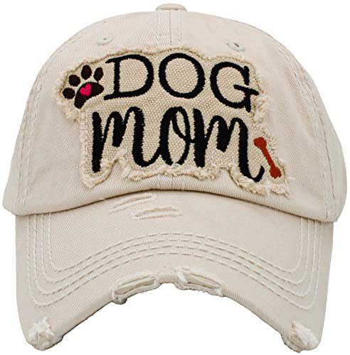 Image of KBETHOS Dog Cat Mom Dad Theme Womens Baseball Cap Distressed Vintage Unconstructed Embroidered Patch Hat