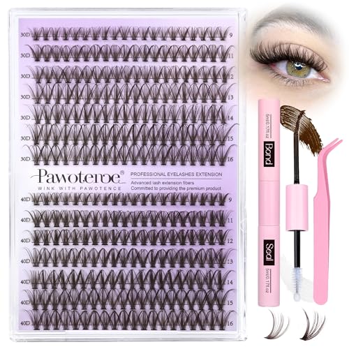 Image of Pawotence Lash Extension Kit DIY 280pcs Brown Lash Clusters Eyelash Extension Kit 30D 40D 9-16mm Individual Lashes Kit with Lash Bond and Seal Lash Tweezers for Self Use (Brown 30D 40D, 9-16mm, Kit)