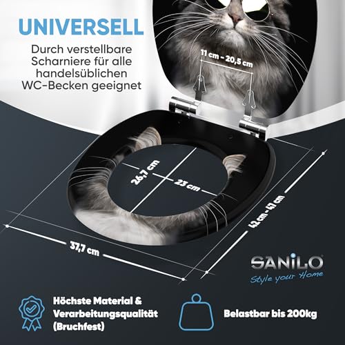 Sanilo Soft Close Toilet Seat, Wide Choice of New Toilet Seats, Stable Hinges, Easy to Mount (Cool Cat), Multicolor, 47 cm x 37.7 cm - Image 4