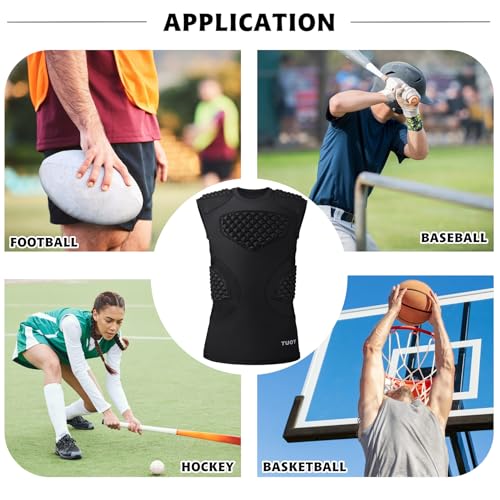 TUOYR Mens Football Padded Shirt Baseball Compression Vest with Pads Chest Rib Protector Adult Protective Sleeveless Undershirt Heart Guard for Softball Rugby Lacrosse - Thumbnail 5