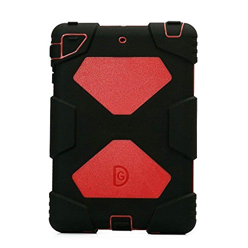 Aceguarder Apple Ipad Mini 1&2&3 Case Waterproof Rainproof Shockproof Kids Proof Case for Ipad Mini 2 Mini 1&2(gifts Outdoor Carabiner + Whistle + Handwritten Touch Pen) (BLACK-RED)