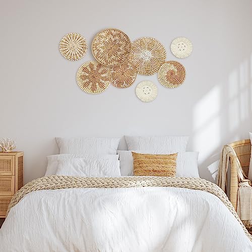 Xuhal Set of 8 Hanging Woven Wall Basket Handmade Decorative Rustic Boho Basket Decor Handcrafted Wicker Round Seagrass Wall Art for Home Kitchen Farmhouse Table Living Room(Classic) Xuhal Set of 8 Hanging Woven Wall Basket Handmade Decorative Rustic Boho Basket Decor Handcrafted Wicker Round Seagrass Wall Art for Home Kitchen Farmhouse Table Living Room(Classic)