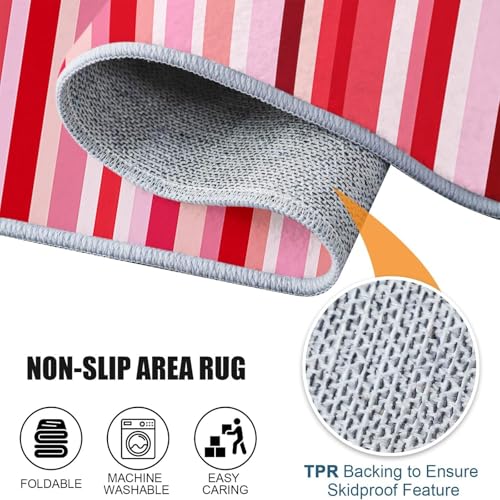 Tapis rayures verticales roses lavable en machine et antidérapant - 7