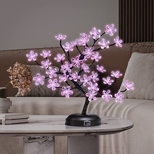 Lightshare 18-Inch Crystal Flower Led Bonsai Tree, Pink Light, 36 Led Lights, Battery Powered Or Dc Adapter(Included), Built-In Timer #TOP14