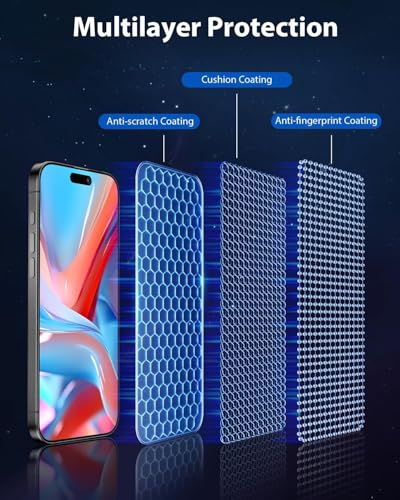 Image of Mr.Shield HD+ Screen Protector for iPhone 16 and 15, 9H Hardness Tempered Glass Screen Guard, Military Grade Protection, Easy Install, Case Friendly