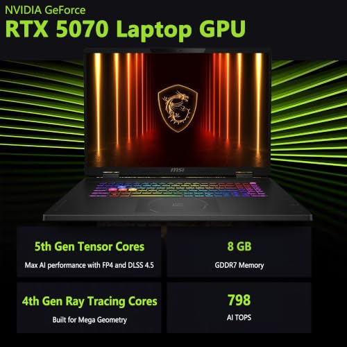 Image of msi Crosshair 18 HX AI Gaming Laptop | 18 inch QHD+ IPS 240Hz | Intel Core Ultra 9 275HX | 64GB DDR5 4TB SSD | GeForce RTX 5070 (Up to 798 AI Tops) | RGB Backlit Thunderbolt 4 Win11 Pro w /DLCA Accessory