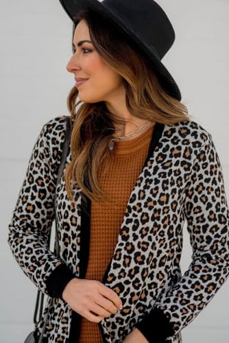 Women's Black Leopard Patched Pocket Open Front Cardigan3