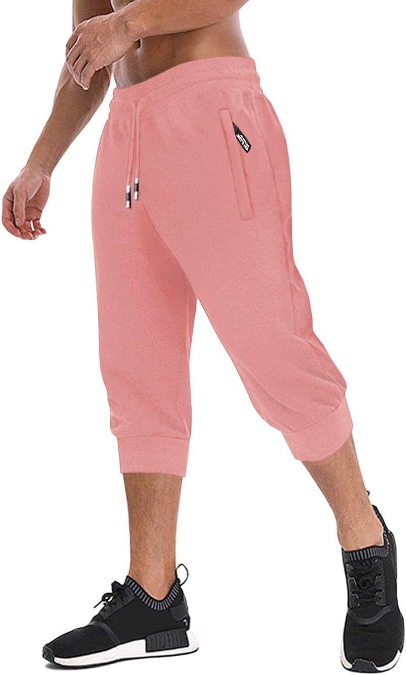 MAGNIVIT Men's 3/4 Jogger Capri Pants Workout Gym Below Knee Shorts Zipper Pockets Jogger Sweatpant Capris for Men