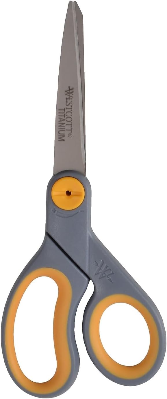 Westcott Titanium 8-Inch Straight Scissor (13529) - Single, Grey with Yellow