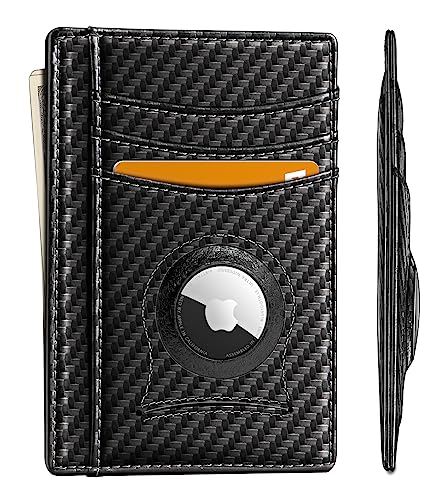 Slim Wallet Airtag No-hole,Mens Smart Minimalist Wallet Card Holder 7cards Compatible for Apple Airtag,RFID Blocking