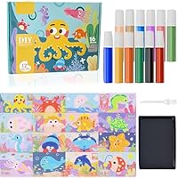 ZQSFPK Sand Art Kits, with 16 Pictures & 12 Coloured Sands, Double-Sided Creative Fun for Sand Painting, Complete Set with Brush and Tray