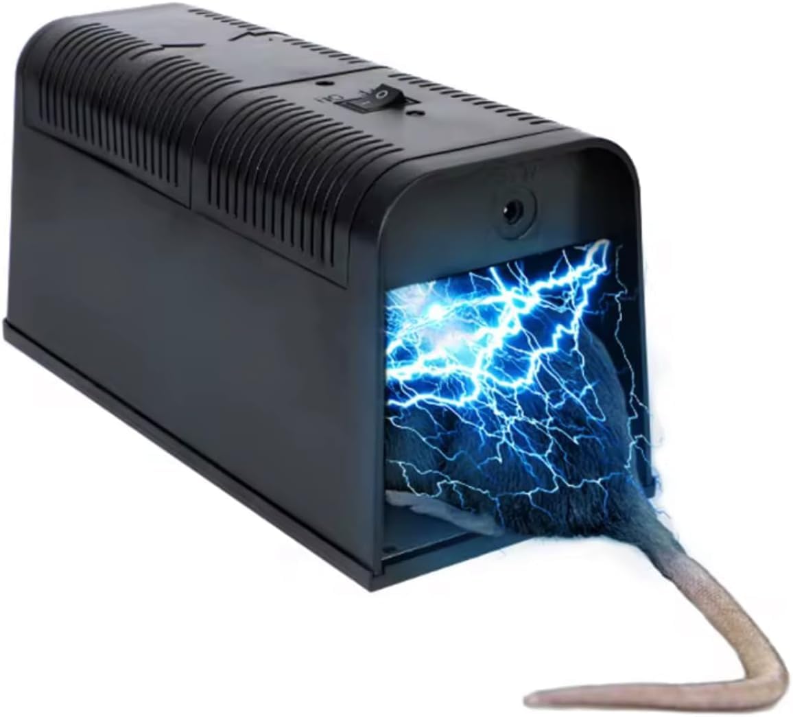 Electric Mouse and Rat Trap, Black, ABS Plastic, 5000V High Voltage, Battery or DC Adapter Powered, Indoor Outdoor Use, 0.53 kg
