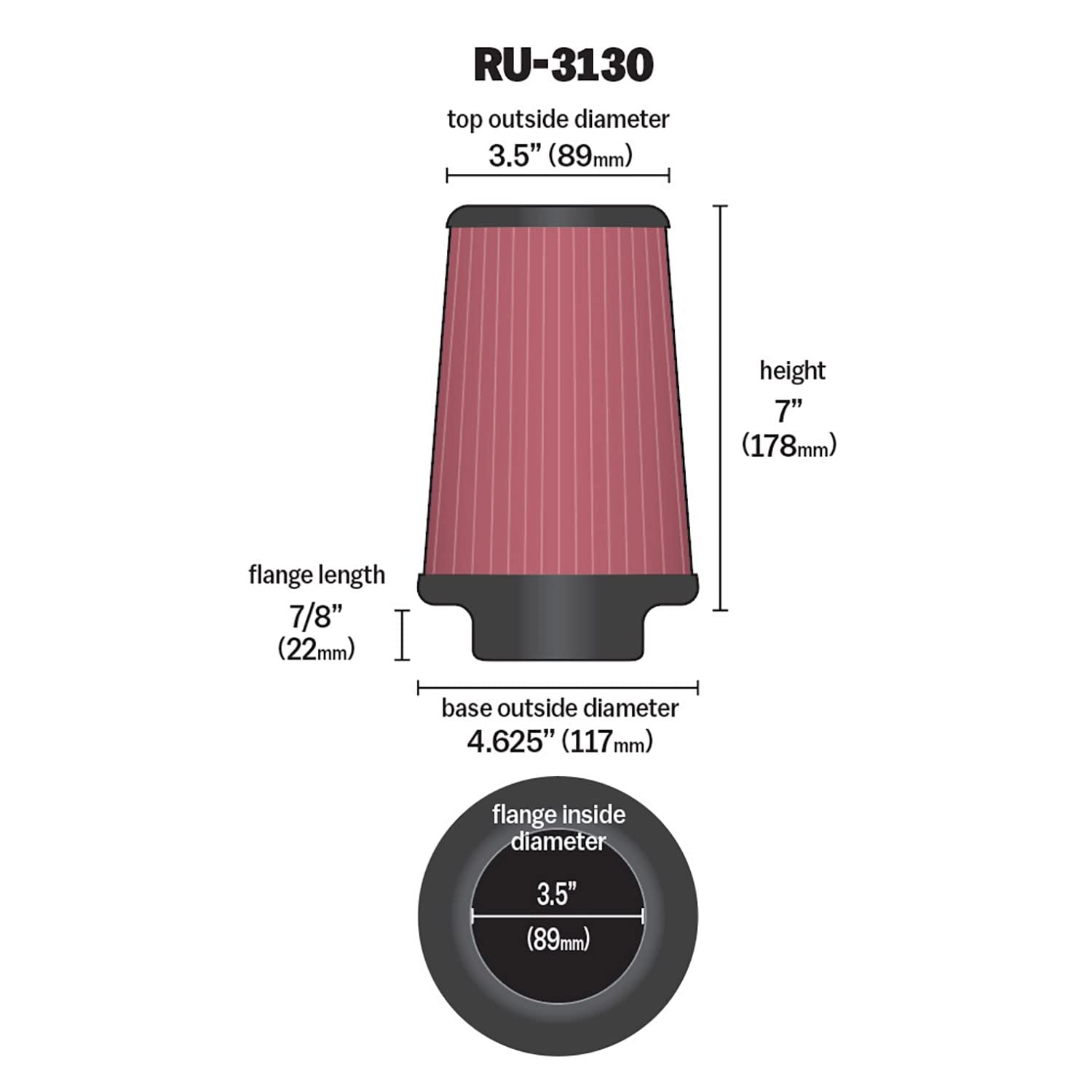 K&N Filters RU-3130 Car and Motorcycle Universal Rubber Filter