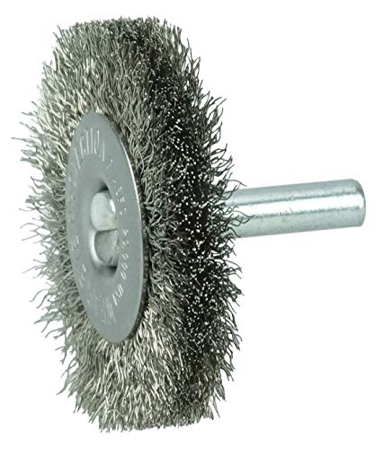 Image of Weiler 17974 2 inch Stem-Mounted Crimped Wire Radial Wheel, .008 inch Stainless Steel Fill, 1 /4 inch Stem, Made in The USA (Pack of 10)