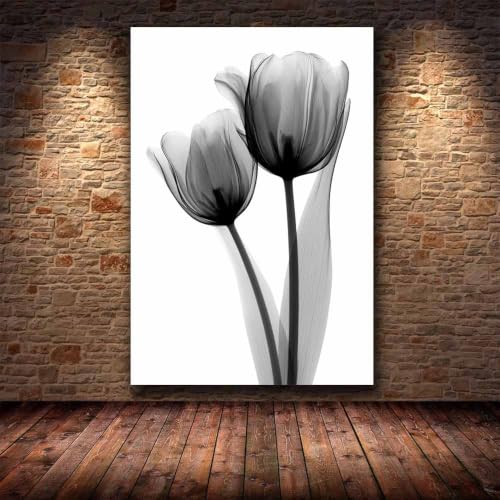 Poster noir et blanc tulipes decoration affiche maison 60x80